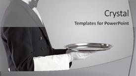  Presentation with steel - PPT layouts enhanced with waiter serving with white gloves background and a light gray colored foreground