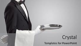  Presentation with steel - Cool new PPT theme with waiter serving with white gloves backdrop and a light gray colored foreground