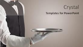  Presentation with waiter - Amazing presentation theme having waiter-serving-with-white-gloves backdrop and a light gray colored foreground