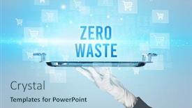  Presentation with online shopping - PPT layouts consisting of waiter-serving-zero-waste-inscription background and a light blue colored foreground
