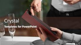  Presentation with restaurant waiter - Amazing slide deck having waiter showing menu to client in restaurant backdrop and a tawny brown colored foreground