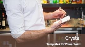  Presentation with order - Beautiful presentation theme featuring waiter taking order in his notepad in a bar backdrop and a tawny brown colored foreground