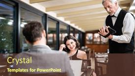  Presentation with restaurant waiter - Slide set with waiter-taking-orders background and a tawny brown colored foreground