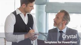 Presentation with restaurant waiter - Beautiful PPT layouts featuring waiter taking the order backdrop and a gray colored foreground