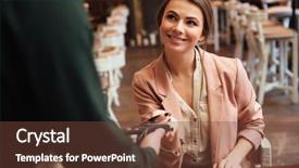  Presentation with credit card - Presentation design featuring waiter while pays the order background and a tawny brown colored foreground