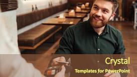  Presentation with amazing - Presentation theme featuring waiter while pays the order background and a tawny brown colored foreground