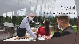  Presentation with normal - Presentation design enhanced with waiter-with-protective-medical-mask background and a sky blue colored foreground