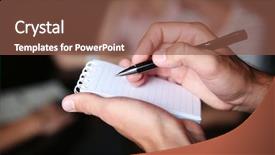  Presentation with little children writing - PPT theme with ordering - waiter writing an order background and a tawny brown colored foreground