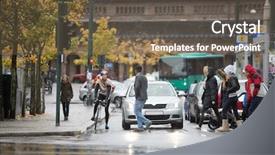  Presentation with vehicles - PPT theme with waiting for commuters to cross background and a violet colored foreground