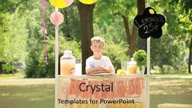  Presentation with cute lemonade - PPT theme consisting of waiting for customers at lemonade background and a coral colored foreground