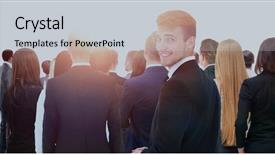  Presentation with queue - Amazing slide deck having waiting for their turn people backdrop and a light gray colored foreground