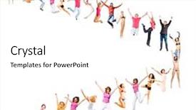  Presentation with five business people standing together and smiling - Cool new PPT layouts with waiting for their turn together backdrop and a white colored foreground