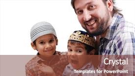  Presentation with family prayer - Presentation theme having fasting prayer - muslim family father and two background and a tawny brown colored foreground