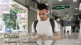  Presentation with bus station - Slides enhanced with waiting indoors in a bus background and a  colored foreground