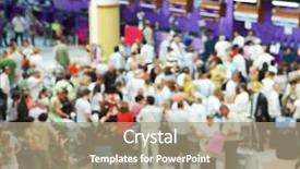  Presentation with waiting line - Audience pleasing PPT theme consisting of waiting line - crowd of people at airport backdrop and a coral colored foreground