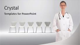  Presentation with waiting line - PPT theme featuring waiting line - female doctor with a row background and a light gray colored foreground