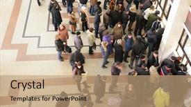  Presentation with queue - Audience pleasing presentation consisting of waiting line - queue in ticket window top backdrop and a coral colored foreground