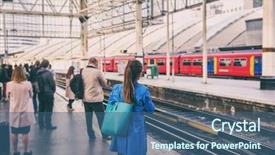  Presentation with rush hour - Cool new presentation theme with waiting on train station rail backdrop and a ocean colored foreground