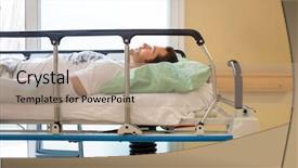 Presentation with hospital bed - Slide set having waiting room thinking emergency room - male patient lying on bed background and a coral colored foreground