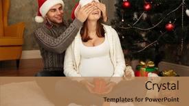  Presentation with contraceptive implants for pregnant women - Presentation theme with waiting s - cheerful young pregnant woman background and a coral colored foreground