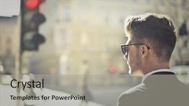  Presentation with traffic light - Slide deck with waiting to cross the street background and a  colored foreground