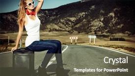  Presentation with road safety young drivers - Amazing presentation theme having waiting world - attractive young woman hitchhiking along backdrop and a gray colored foreground