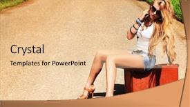  Presentation with road - Amazing theme having waiting world - pretty young woman hitchhiking along backdrop and a lemonade colored foreground