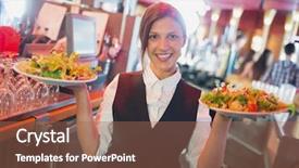  Presentation with bar - Audience pleasing theme consisting of waitress - pretty barmaid holding plates backdrop and a coral colored foreground