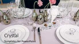  Presentation with table setting - Presentation theme featuring waitress against empty tableware table background and a  colored foreground