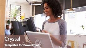  Presentation with cash - Beautiful presentation design featuring waitress at cash register backdrop and a coral colored foreground
