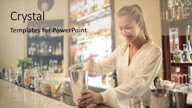  Presentation with bartender - Presentation theme enhanced with waitress bar - bartender preparing a cocktail background and a  colored foreground