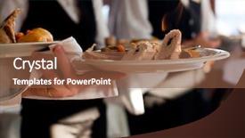  Presentation with meat - Slide deck enhanced with waitress bar - waiters carrying plates with meat background and a tawny brown colored foreground