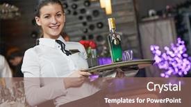  Presentation with commercial retail stores - Beautiful slide deck featuring waitress girl of commercial restaurant backdrop and a violet colored foreground