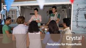  Presentation with waitress - PPT layouts featuring waitress giving juice to customer background and a violet colored foreground