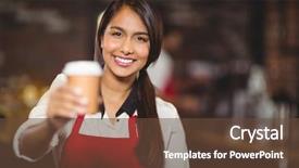  Presentation with coffee shop - Audience pleasing slide deck consisting of waitress handing a take-away backdrop and a tawny brown colored foreground