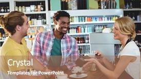  Presentation with credit card fraud fraud - Audience pleasing PPT theme consisting of waitress handing credit card machine backdrop and a coral colored foreground