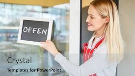  Presentation with waitress - Slide set featuring waitress-hangs-german-offen-open background and a light gray colored foreground