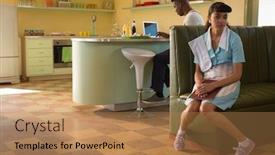  Presentation with restaurant menu - Slide deck featuring waitress-holding-menu-card background and a coral colored foreground