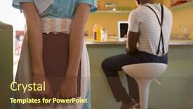  Presentation with restaurant menu - PPT theme featuring waitress-holding-menu-while-man background and a tawny brown colored foreground