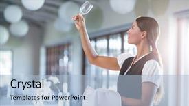  Presentation with waitress - Slides with waitress holding up a empty background and a light blue colored foreground