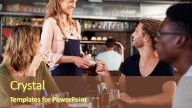  Presentation with credit card - Audience pleasing presentation theme consisting of waitress holds credit card machine backdrop and a tawny brown colored foreground