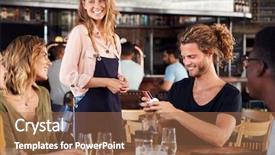  Presentation with waitress - Colorful presentation theme enhanced with waitress holds credit card machine backdrop and a coral colored foreground