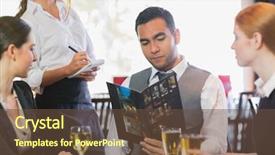  Presentation with waitress - Amazing PPT theme having waitress in a restaurant backdrop and a tawny brown colored foreground