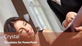  Presentation with restaurant menu - Presentation consisting of waitress-in-restaurant-shows-recommendation background and a tawny brown colored foreground