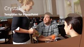  Presentation with waitress - Audience pleasing presentation consisting of waitress-in-the-restaurant-recommends backdrop and a coral colored foreground