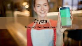  Presentation with waitress - Beautiful presentation theme featuring waitress of cafe with advert backdrop and a coral colored foreground