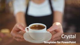  Presentation with waitress - Presentation theme enhanced with waitress offering a cup background and a tawny brown colored foreground