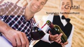  Presentation with bottle red wine - PPT theme with waitress pouring red wine background and a coral colored foreground