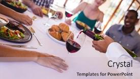  Presentation with white wine and red - Beautiful PPT theme featuring waitress pouring red wine backdrop and a lemonade colored foreground