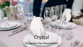  Presentation with elegant table setting - Presentation design enhanced with waitress prepares tableware table setting background and a  colored foreground